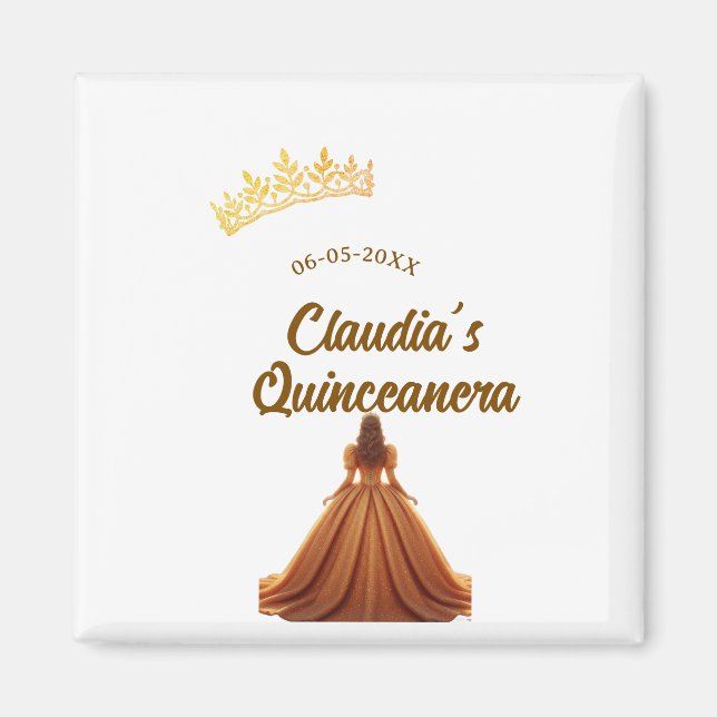 Imã Orange quinceanera princess crown birthday name da (Frente)