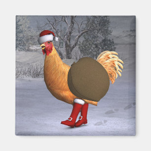 Imã Orange Rooster Santa Claus