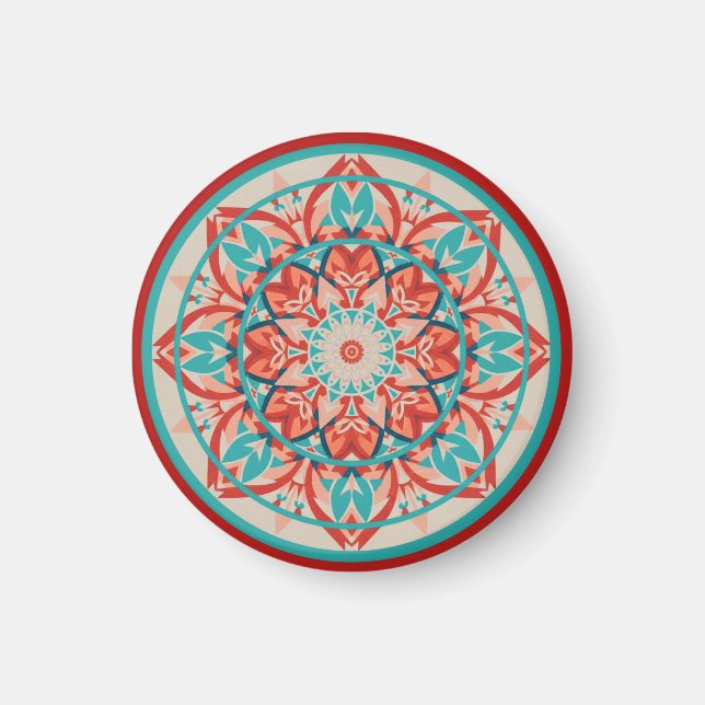 Imã Orange & Turquoise Boho Mandala   (Frente)