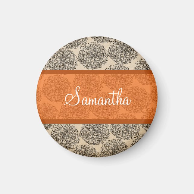 Imã Orange Vintage Zinnia Magnet (Frente)