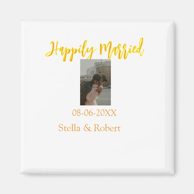 Imã Orange yellow retro photo happily married couple (Frente)