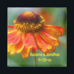 Imã Orange Zinnia Flower Personalized Wedding<br><div class="desc">Lovely orange and yellow zinnia flower photography by Susan wedding favor refrigerator magnet. Fill in your information in the template. Make more changes to font size, style, and color by clicking on Customize. This design is available on many products in my gallery. Please visit Smilin' Eyes Treasures to see more...</div>
