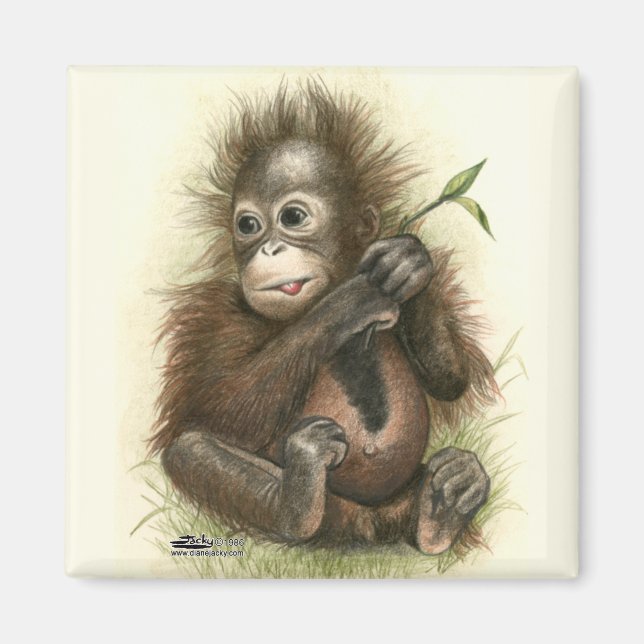Imã Orangutan Baby Com Folhas (Frente)