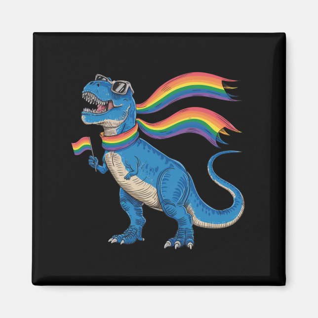 Imã Orgulho gay Dino Trex Rainbow Flag Lgbt Ally (Frente)