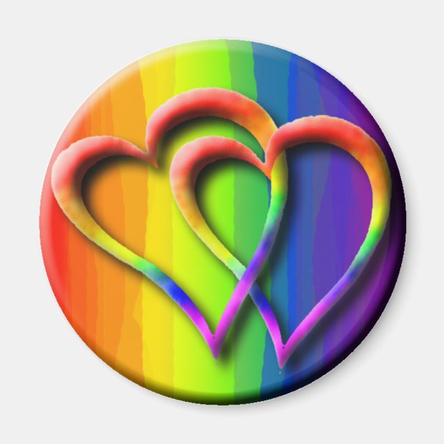 Imã Orgulho gay Rainbow Hearts interligados LGBT (Frente)