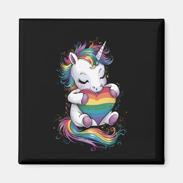 Imã Orgulho gay Unicorn Heart Rainbow Flag Lgbt (Frente)