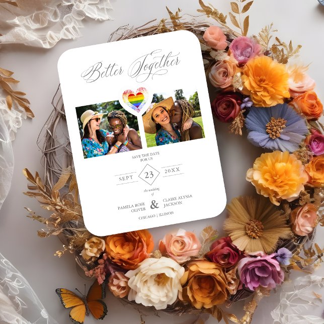 Ímã Orgulho Melhor Junto Rainbow LGBT Heart 2 Fotos (Criador carregado)