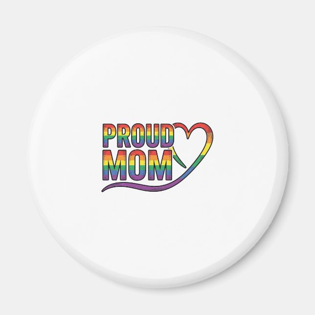 Imã Orgulhosa Mãe Coração Arco-Íris Design de Gravação (Frente)