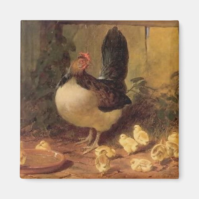 Imã Orgulhosa Mãe Hen e Seus Pintinhos (Galinhas Bebês (Frente)