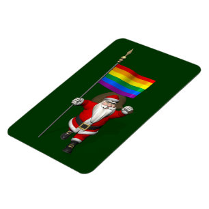 Ímã Orgulhoso Papai Noel Com Bandeira Arco-Íris