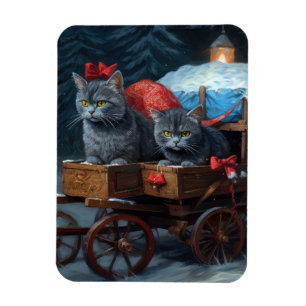 Ímã Oriental Blue Cat Snowy Sleigh Decência de Natal