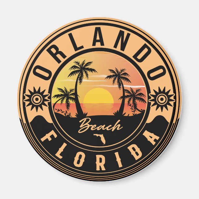Imã Orlando Florida Retro Sunset Souvenirs (Frente)