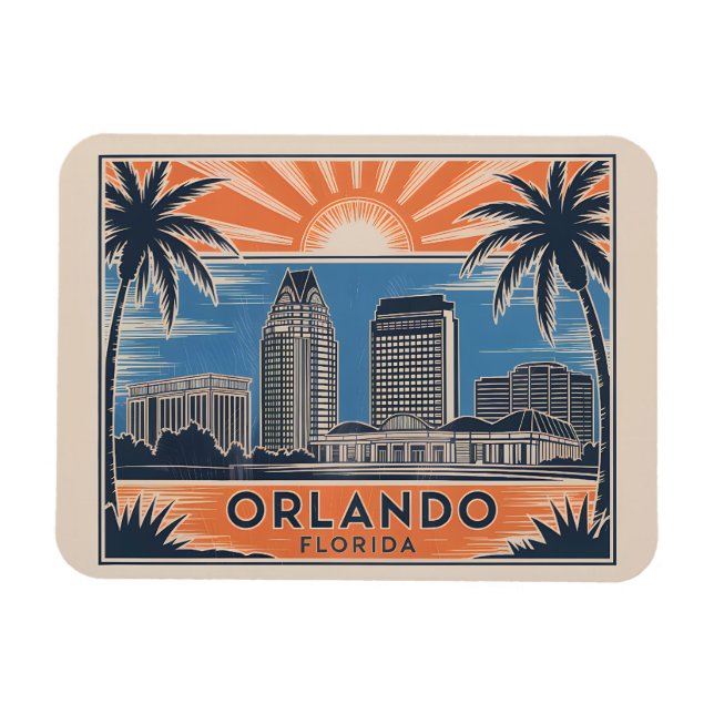 Ímã Orlando Florida Skyline Médio Century Estilo Vinta (Horizontal)