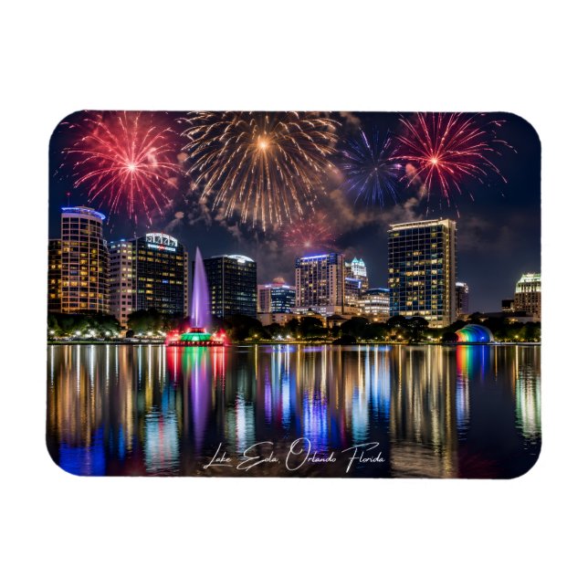 Ímã Orlando Florida Skyline with Lake Eola Fireworks (Horizontal)