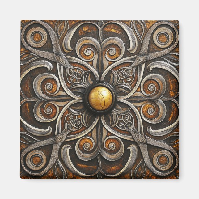 Imã Ornamentado Scrollwork com o Centro do Ouro (Frente)