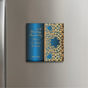 Imã Ornamentado Vintage, Dourado E Azul, Aniversário