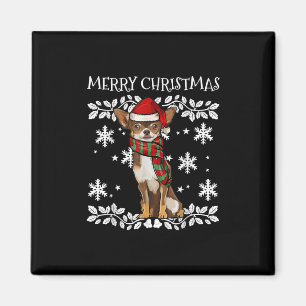 Imã Ornamento Feliz de Natal Brown Chihuahua Xmas