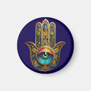 Imã Ornate Dourado Colorido Hamsa Verde no Terceiro Ol