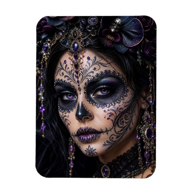 Ímã Orquídea Âmbar Calavera – Caveira de Açúcar Gótica (Vertical)