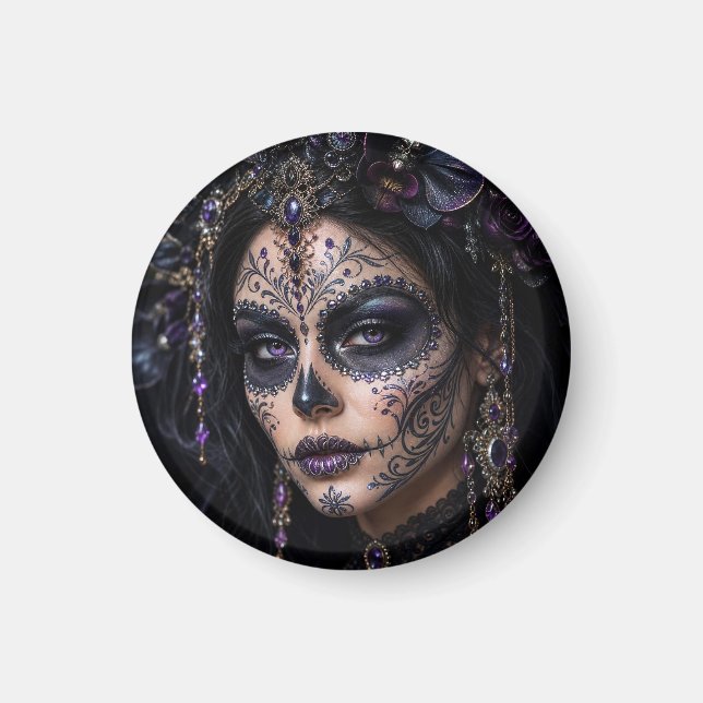 Imã Orquídea Âmbar Calavera – Caveira de Açúcar Gótica (Frente)