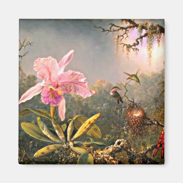 Imã Orquídea de Cattleya e três beija-flores (Frente)