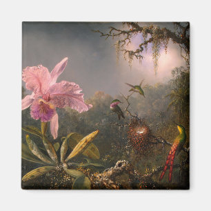 Imã Orquídea de Cattleya e três beija-flores (Heade)