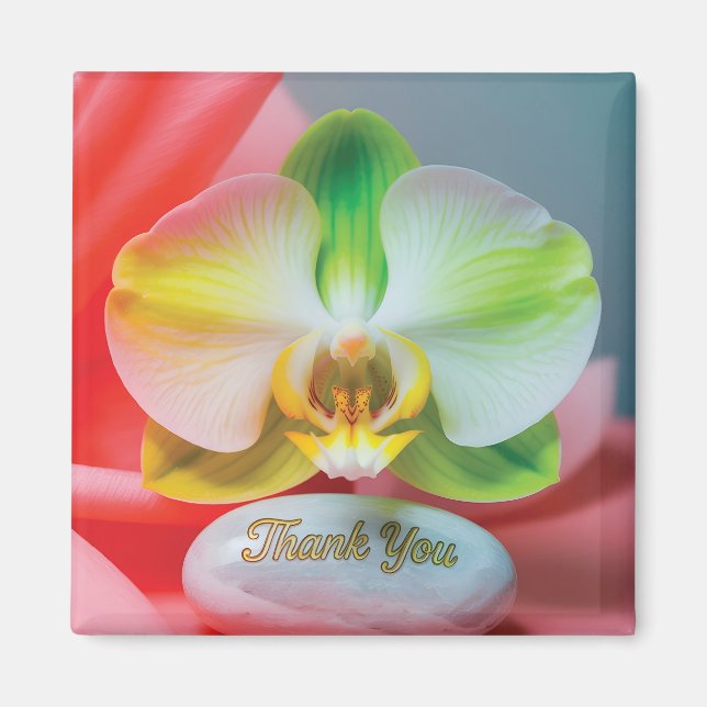 Imã Orquídea Serena com texto "Obrigado" (Frente)