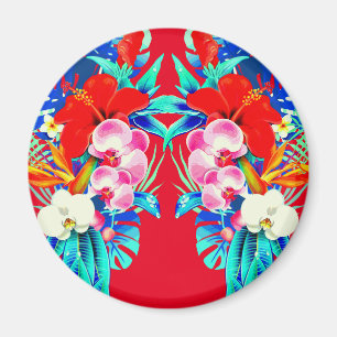 Imã Orquídea tropical e palmeiras folhas florais do Ha