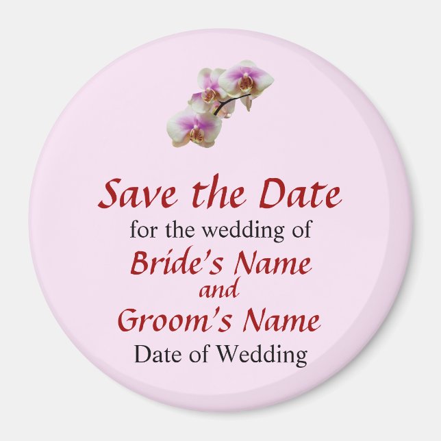 Imã Orquídeas Rosa Pálido e Branco Salve a Data (Frente)