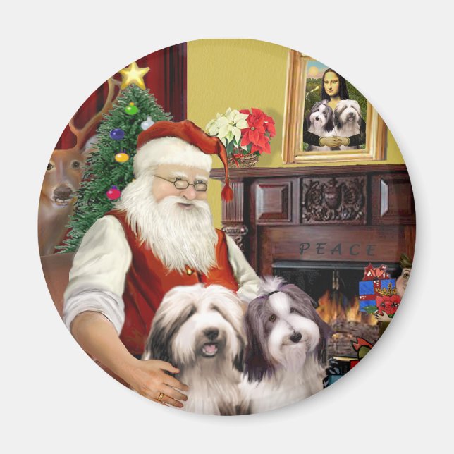 Imã Os Dois Bearded Collies do Papai Noel (Frente)