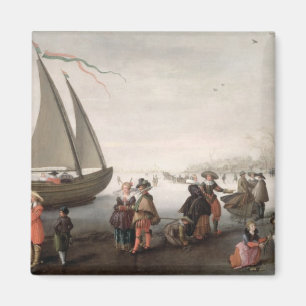 Imã Os patinadores e um golfe party no gelo