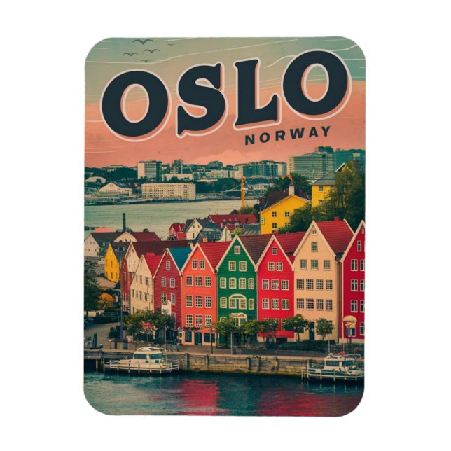 Ímã Oslo: Casas coloridas, Noruega, colheita e present (Vertical)