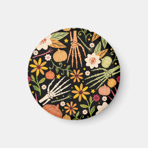 Imã Ossos de Halloween, padrão floral uniforme.