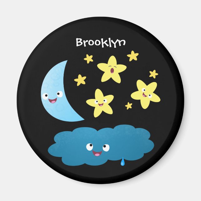 Imã Ótimas estrelas cantoras, lua e desenhos em nuvem (Frente)