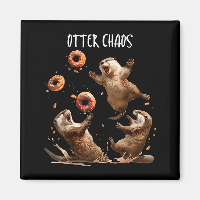 Imã Otter Chaos Funny Bagel Fighting Sea Otters Pun An (Frente)
