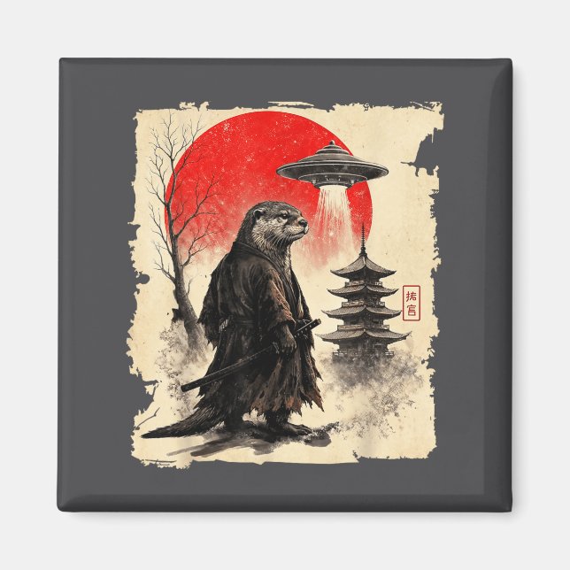 Imã Otter Samurai Retro Ufo Japanese Warrior Art Graph (Frente)