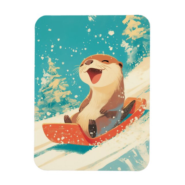Ímã Otter Sledding in Snow (Vertical)