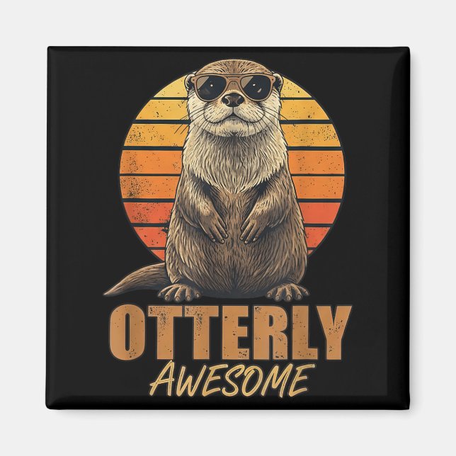 Imã Otterly Awesome Retro Sunset Sea Otter Lover Graph (Frente)