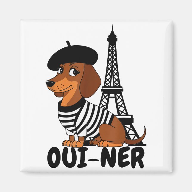 Imã Oui-ner Dog Funny Dachshund Wiener Sausage Ween Do (Frente)