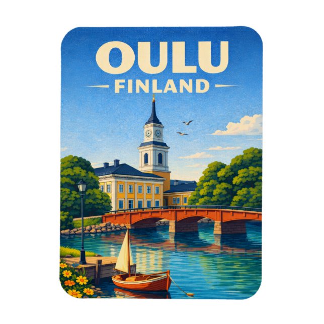 Ímã Oulu Finland Fridge Magnet Vintage Travel Art (Vertical)