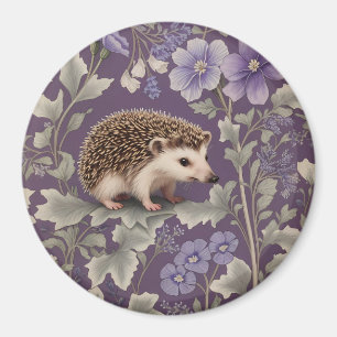 Imã ouriço Roxo Floral Inspirado em William Morris