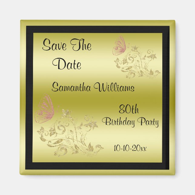 Imã Ouro Brilhante e borboleta cintilante 80 (Frente)