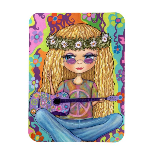 Ímã Ouro Cabelo Hippie Pintinho Púrpura Guitarra Sinal (Vertical)