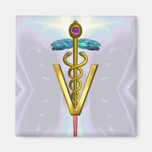 Imã OURO CADUCEUS SÍMBOLO VETERINÁRIO Azul Teal