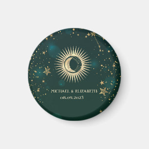 Imã Ouro Celestial Sol e Lua Estrelas Verde