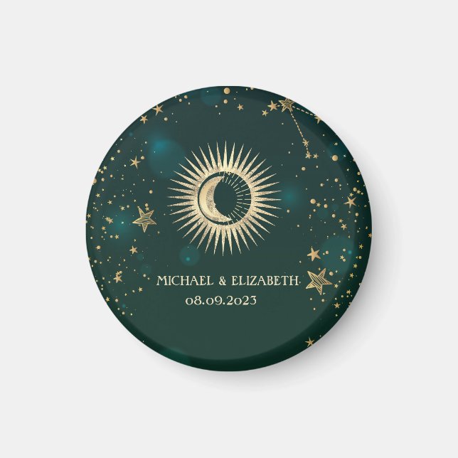 Imã Ouro Celestial Sol e Lua Estrelas Verde (Frente)