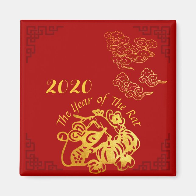 Imã Ouro Chinês Cortado em Papel Ano 2020 S Magnet (Frente)