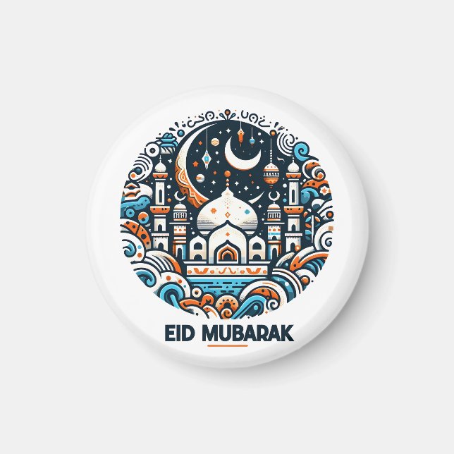 Imã Ouro Crescente Lua e Lanterna Eid Mubarak Islâmico (Frente)