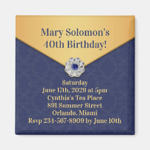 Imã Ouro Damask Birthday Invation Magnet