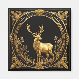 Imã Ouro de renas Dourado e quadro ornamental negro